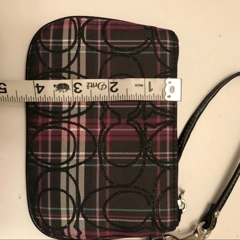 Coach pink black plaid wristlet